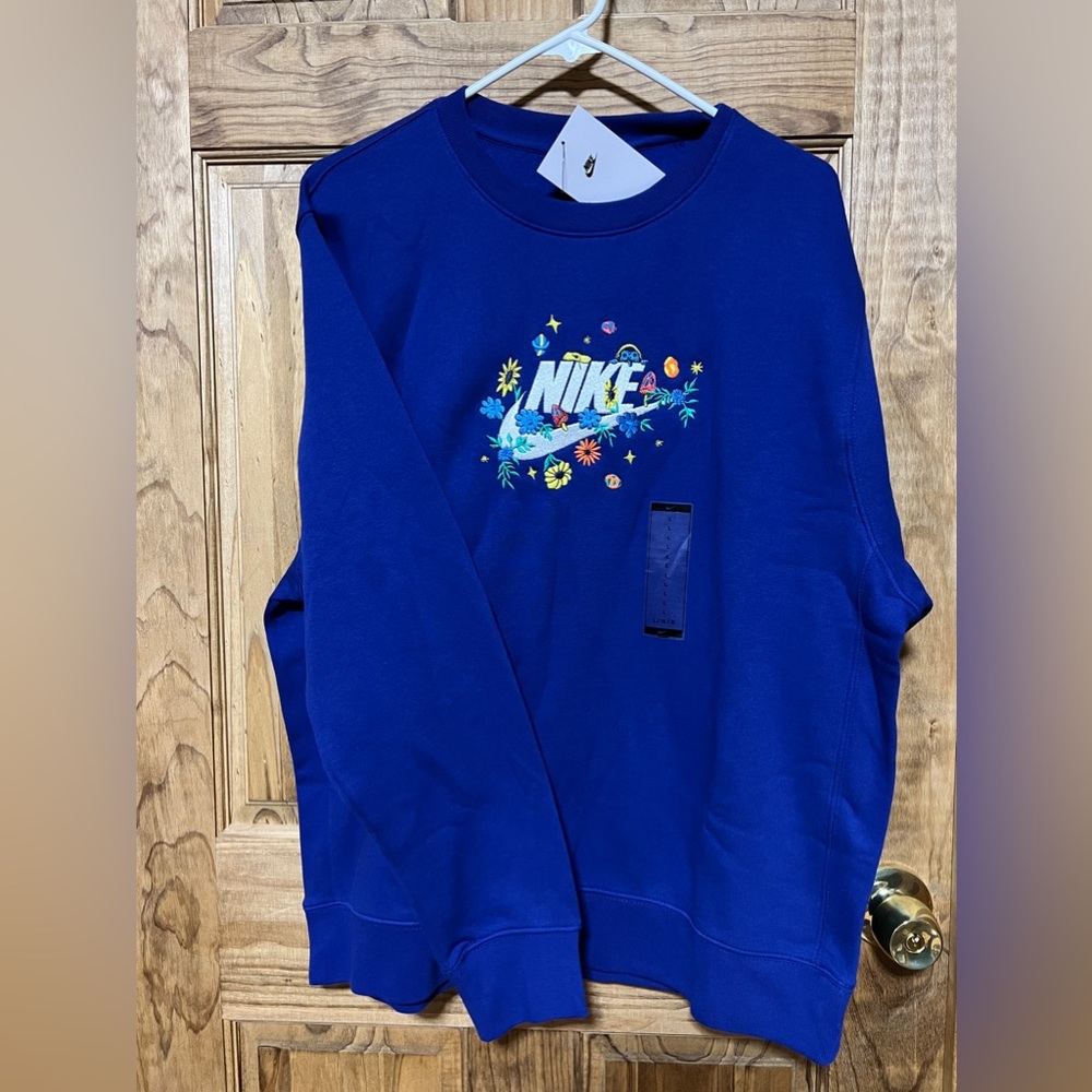 Nike Vintage Design Long Sleeve Blue Crewneck Mens Size Large L